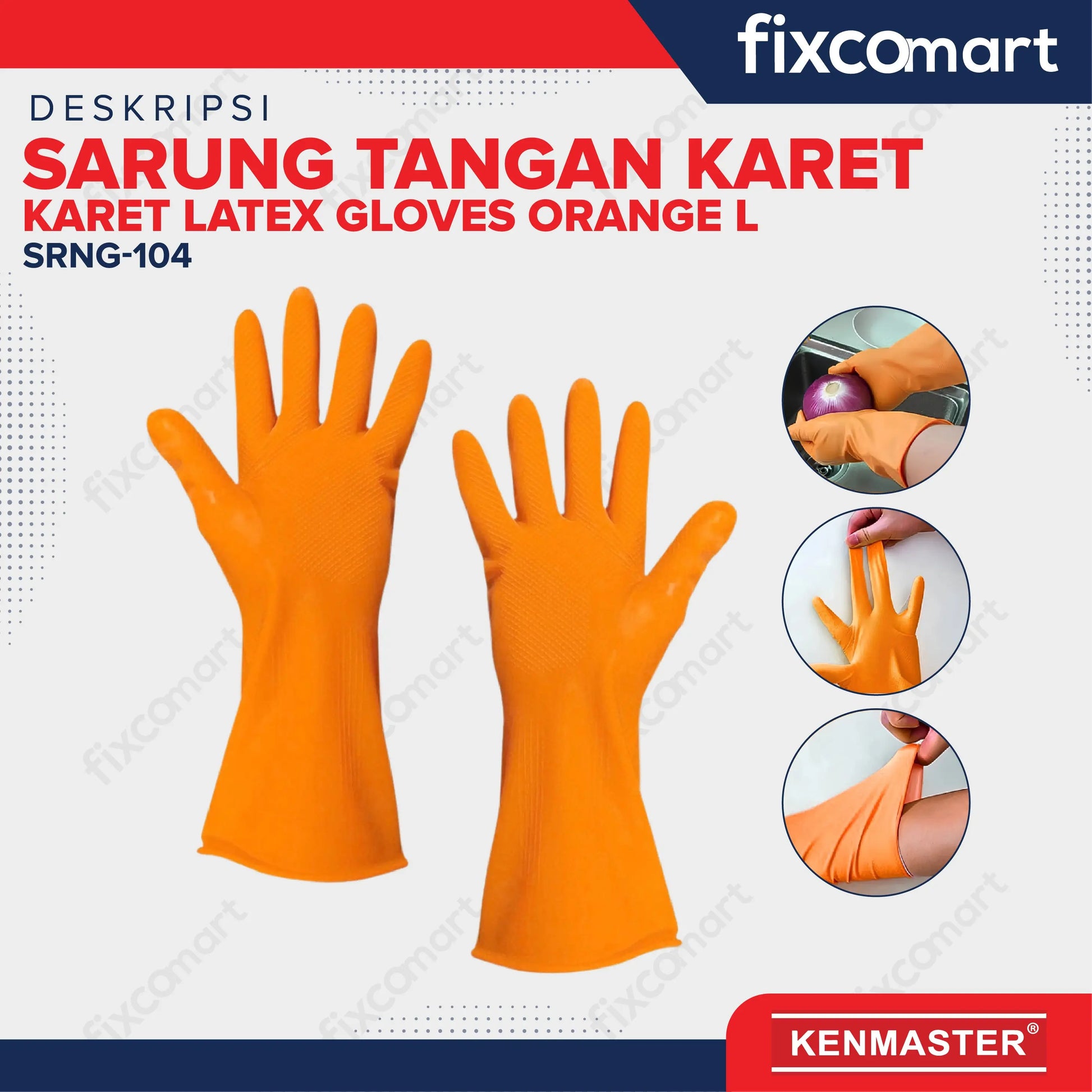 Kenmaster Sarung Tangan Karet Latex Gloves Orange L FIXCOMART