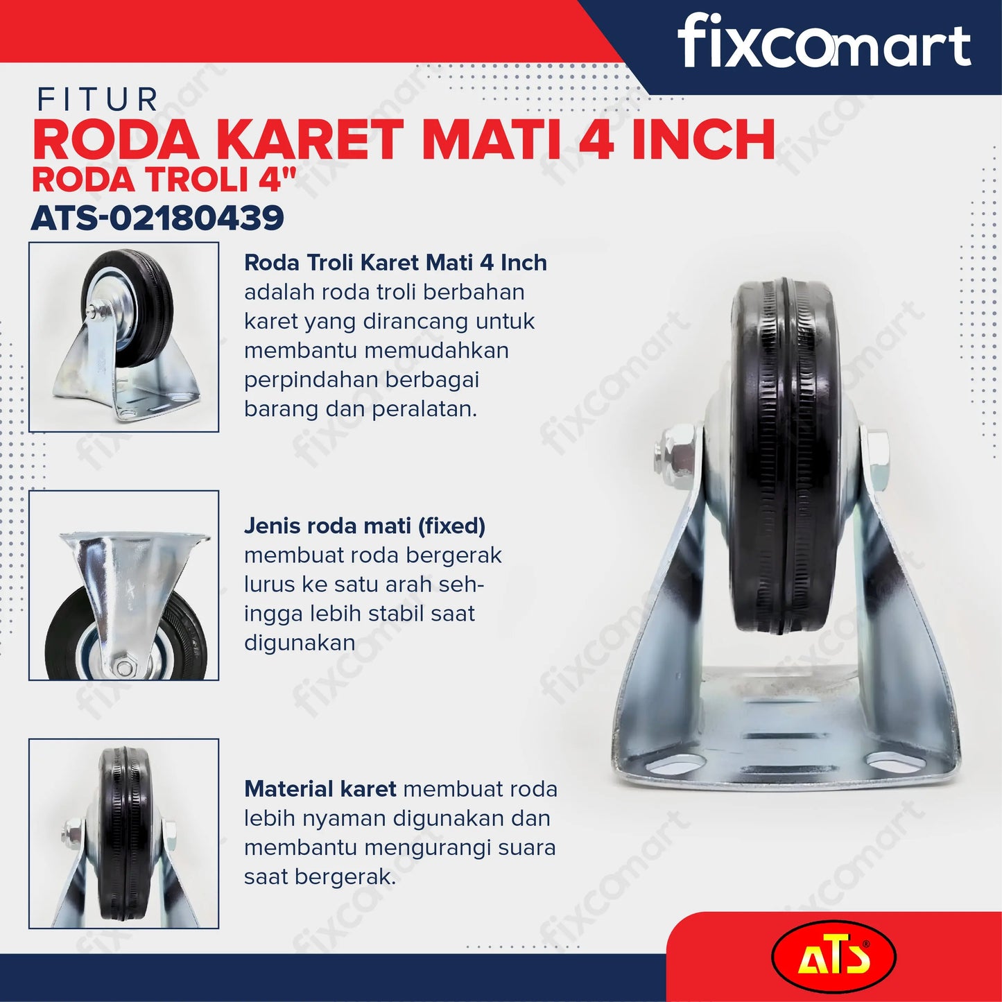 Roda Karet Mati 4 Inch Roda Troli 4" FIXCOMART