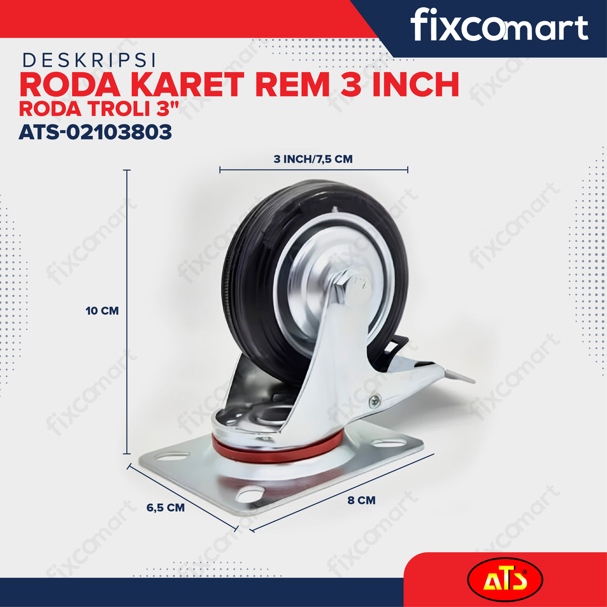 Roda Karet Rem 3 Inch Roda Troli 3"