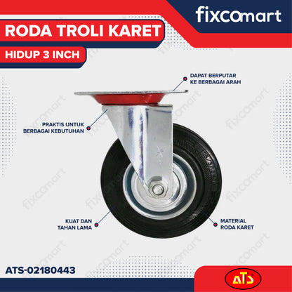 Roda Karet Hidup 3 Inch Roda Troli 3"