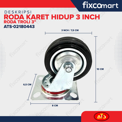 Roda Karet Hidup 3 Inch Roda Troli 3"