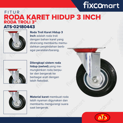 Roda Karet Hidup 3 Inch Roda Troli 3"