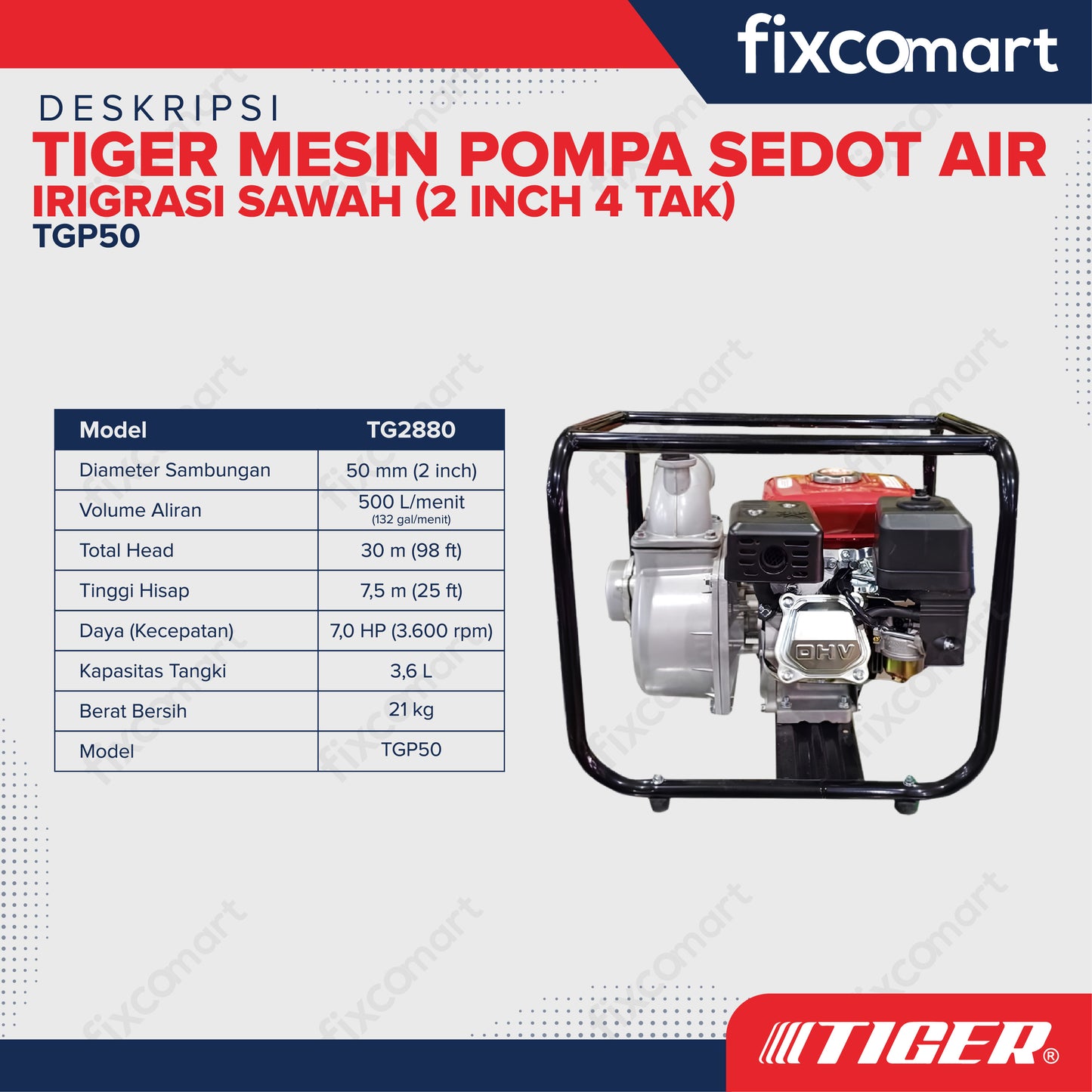 TIGER Waterpump TGP50 2 Inch 4 TAK / Mesin Pompa Sedot Air Irigrasi Sawah