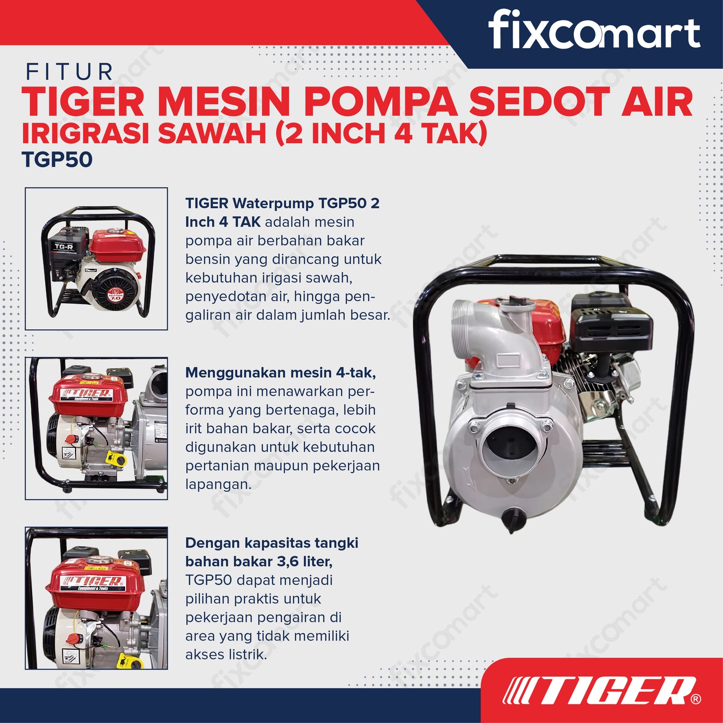 TIGER Waterpump TGP50 2 Inch 4 TAK / Mesin Pompa Sedot Air Irigrasi Sawah