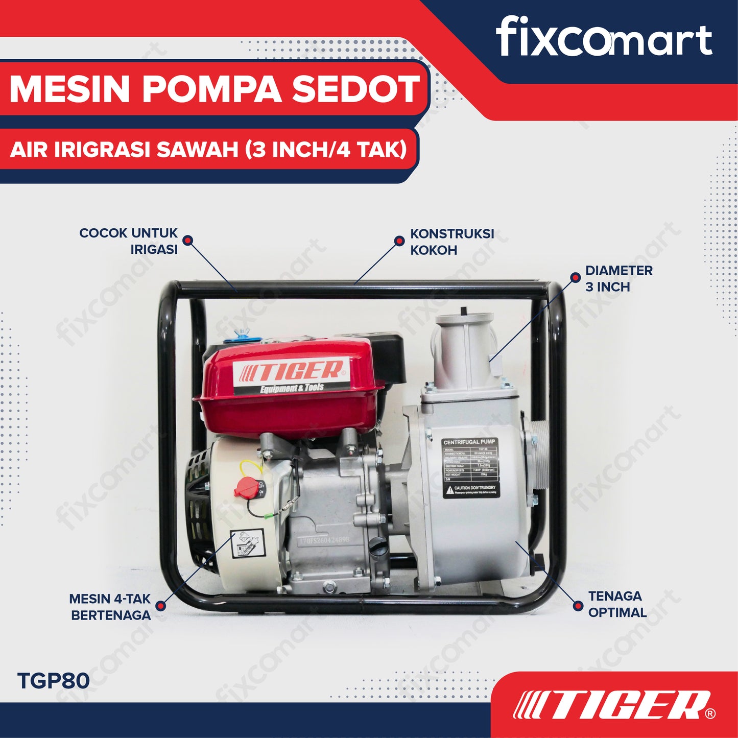 TIGER Waterpump TGP80 3 Inch 4 TAK / Mesin Pompa Sedot Air Irigrasi Sawah