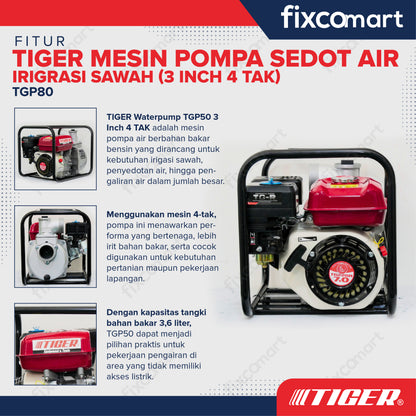 TIGER Waterpump TGP80 3 Inch 4 TAK / Mesin Pompa Sedot Air Irigrasi Sawah