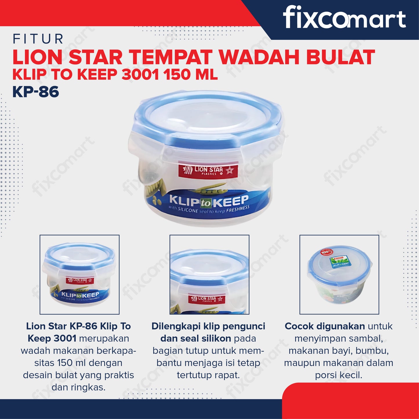 Lion Star KP-86 Klip To Keep 3001 150 ML Sealware Tempat Wadah Bulat Sambal Makanan Bayi