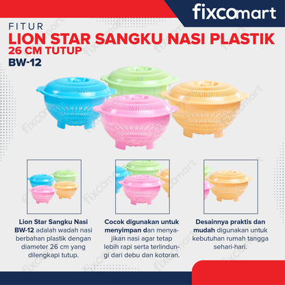 Lion Star Sangku Nasi Plastik 26 cm Tutup BW-12
