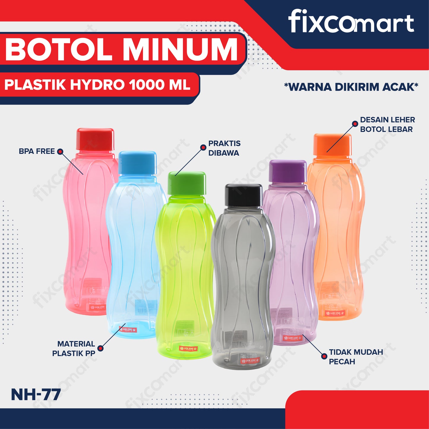 Lion Star Botol Minum Plastik Hydro 1000 ml NH-77 Drink Bottle