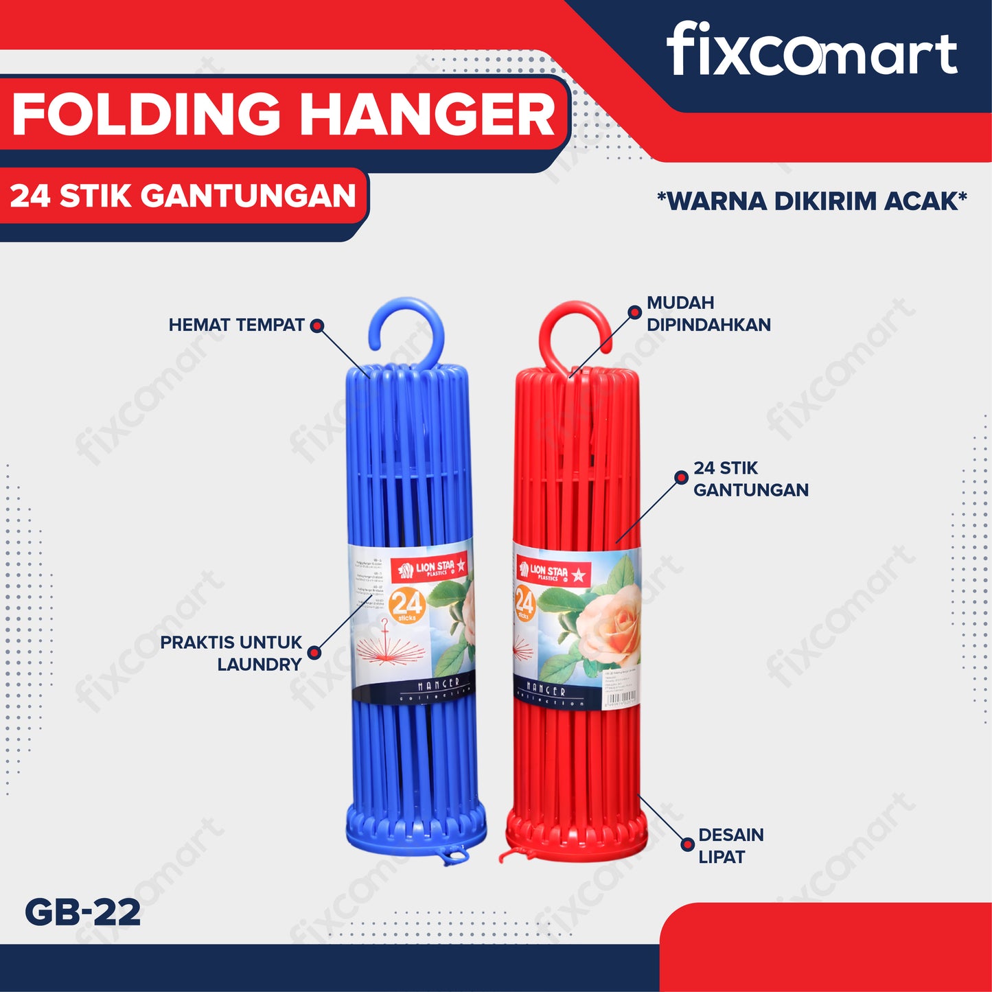 Lion Star Folding Hanger 24 Stik Gantungan Baju Jemuran Bulat