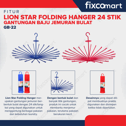 Lion Star Folding Hanger 24 Stik Gantungan Baju Jemuran Bulat