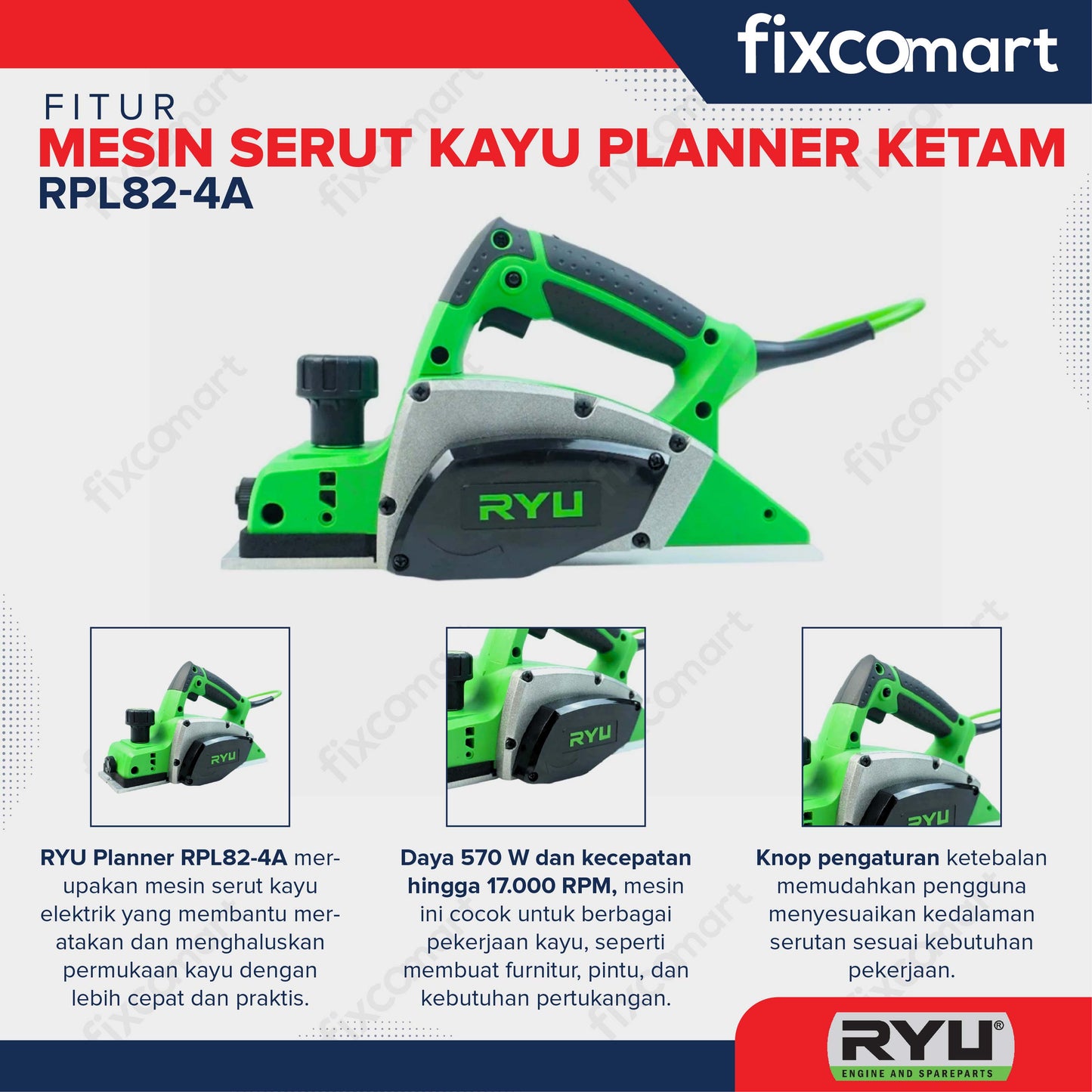 RYU Planner RPL82-4A Mesin Serut Kayu Planer Ketam