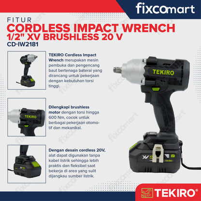 Tekiro Cordless Impact Wrench 1/2" XV Brushless 20 V Mesin Pembuka Baut Mur