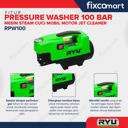 RYU Pressure Washer 100 Bar RPW100 Mesin Steam Cuci Mobil Motor Jet Cleaner
