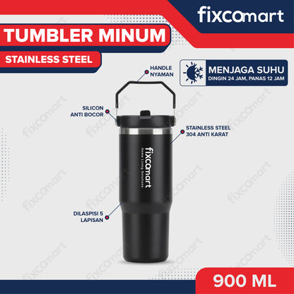 TUMBLER STAINLESS FIXCOMART (FREE) 900ML - HITAM - TIDAK UNTUK DIJUAL