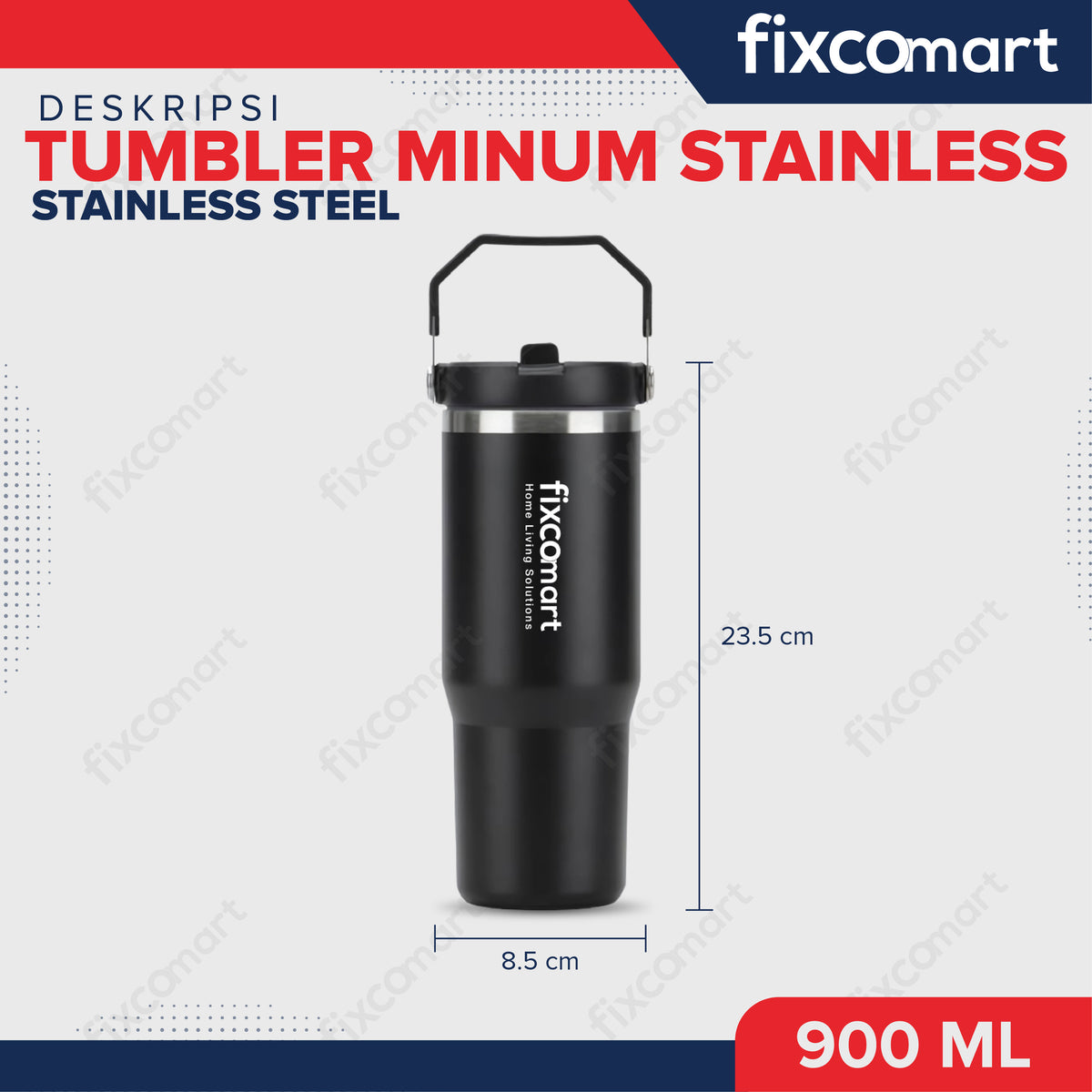 TUMBLER STAINLESS FIXCOMART (FREE) 900ML - HITAM - TIDAK UNTUK DIJUAL