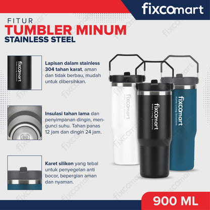 TUMBLER STAINLESS FIXCOMART (FREE) 900ML - HITAM - TIDAK UNTUK DIJUAL