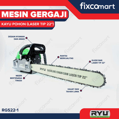 RYU Gasoline Chain Saw Laser Tip 22" Mesin Gergaji Kayu Pohon