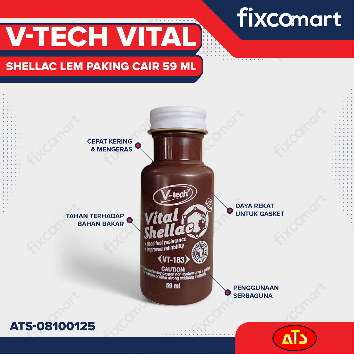 V-TECH Gasket Indian Vital Shellac Lem Paking Cair 59 ml Gasket Lion