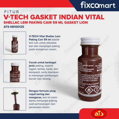 V-TECH Gasket Indian Vital Shellac Lem Paking Cair 59 ml Gasket Lion