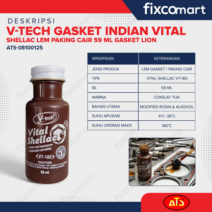 V-TECH Gasket Indian Vital Shellac Lem Paking Cair 59 ml Gasket Lion