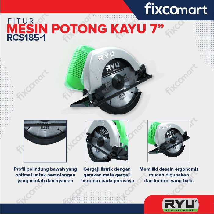 RYU Circular Saw / Mesin Potong Kayu 7 Inch RCS 185