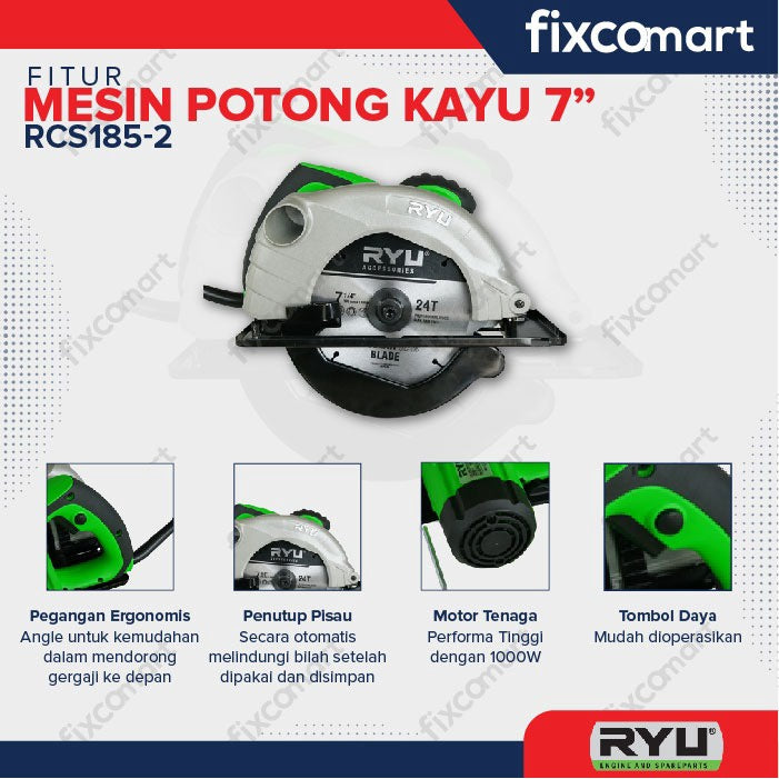 RYU Circular Saw / Mesin Potong Kayu 7 Inch RCS 185