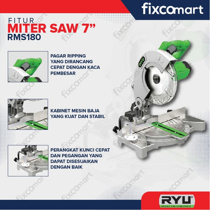 RYU Miter Saw Ryu Rms180 7" Mesin Potong Alumunium 7 Inch