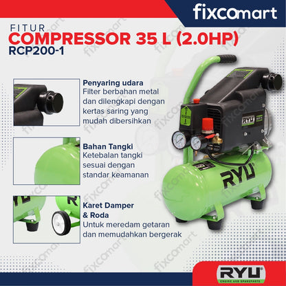 RYU Compressor RCP 200-1 / RYU Mesin Kompresor 2850 RPM 2 HP