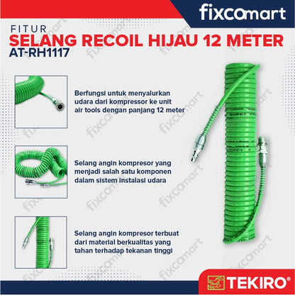 Tekiro Recoil Hose Green 12 m (5X8 mm) / Selang Kompresor