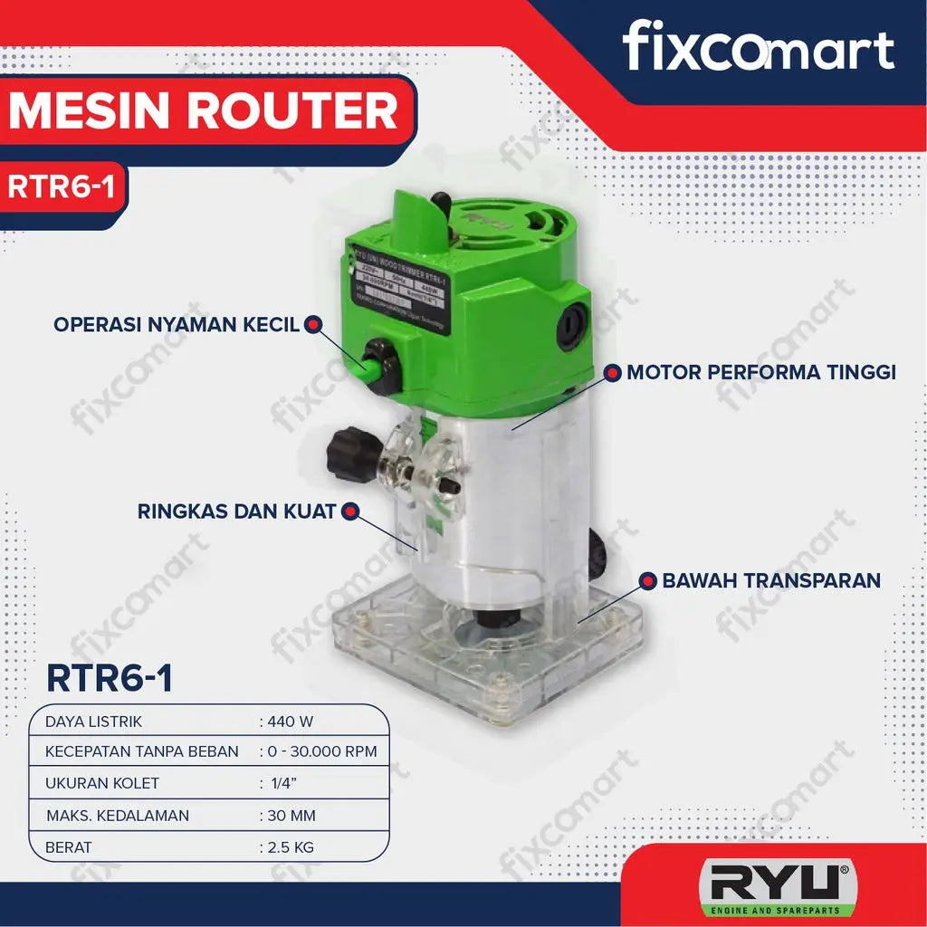 Ryu Rtr 6-1 / Ryu Mesin Router Kayu / Mesin Profil 440 W – FIXCOMART