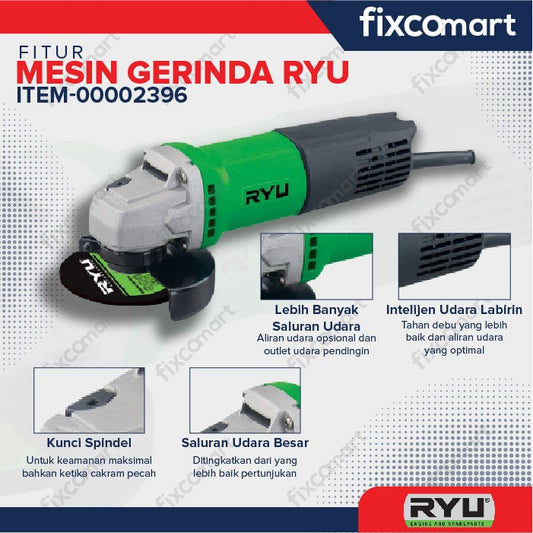 RYU Grinder Rsg 100-3 / Mesin Gerinda Tangan  & Gratis 2 Pcs Of Cutting Wheels Batu Potong / Grinda