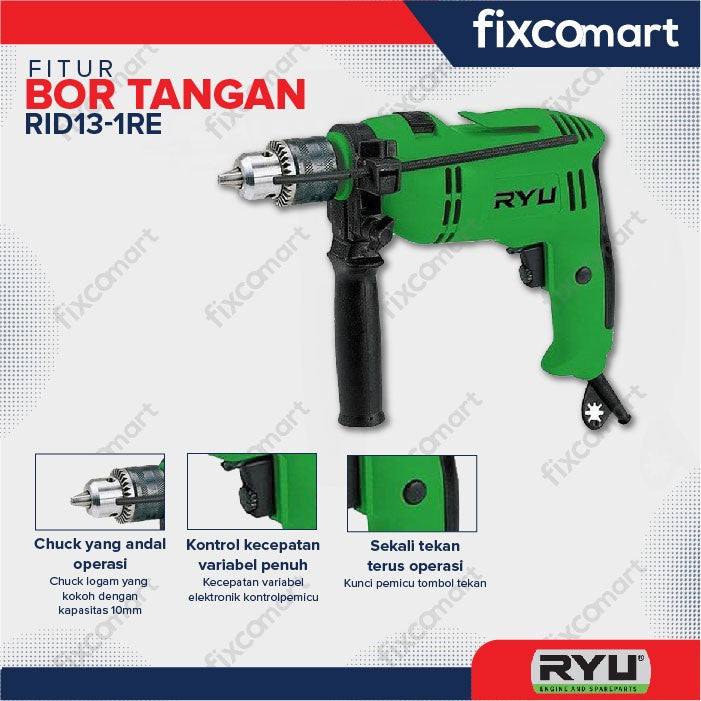 Ryu Impact Drill / Mesin Bor Tembok Beton Rid 13 - 1 Re