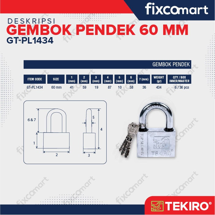 Kunci Gembok Tekiro Pendek 60 mm