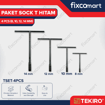 TEKIRO Fixcomart - Tekiro Paket Kunci Sock T Hitam (8-10-12-14 Mm) / Tekiro Kunci T Set 4 Pcs