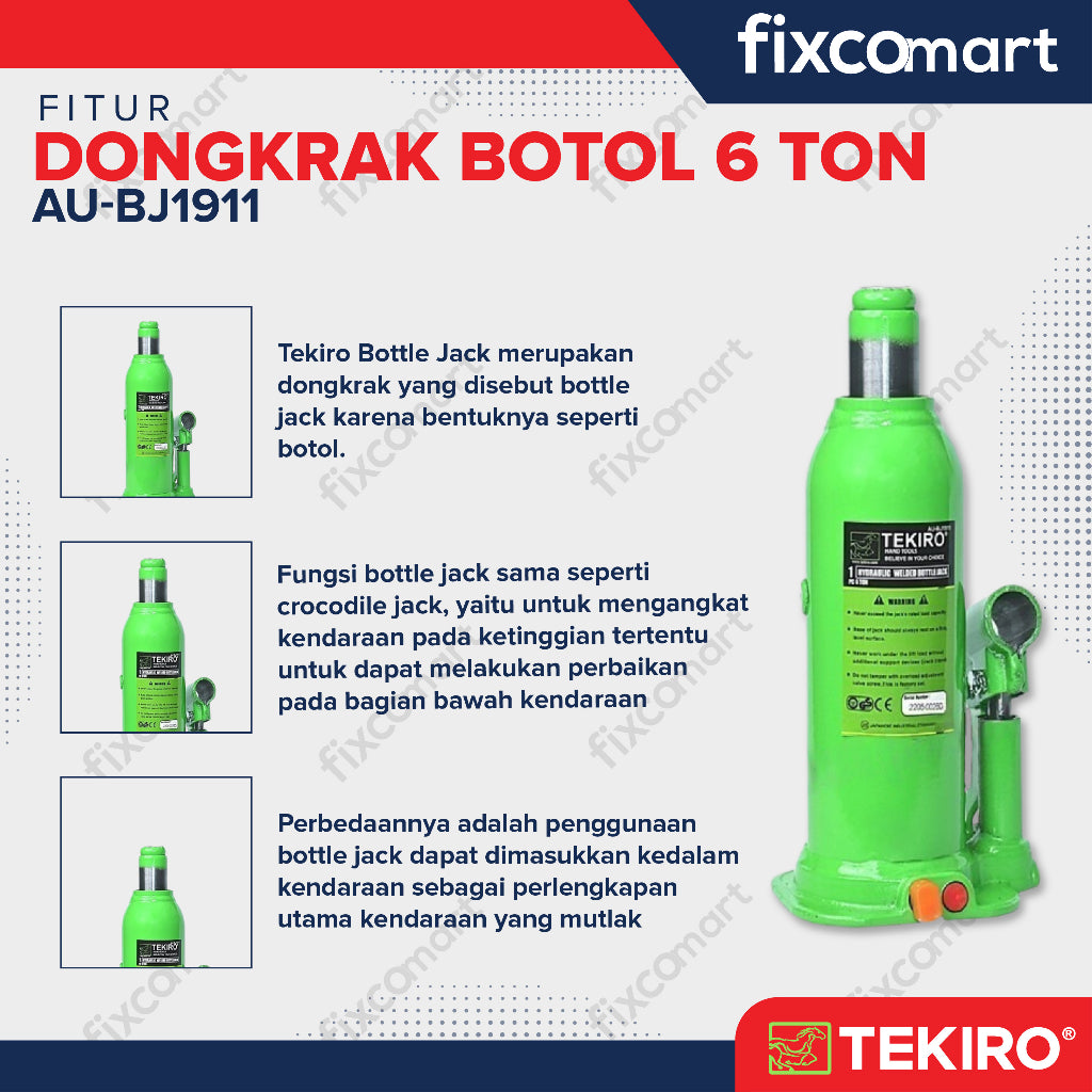 Tekiro Dongkrak Botol 6 Ton / Tekiro Hydraulic Bottle Jack