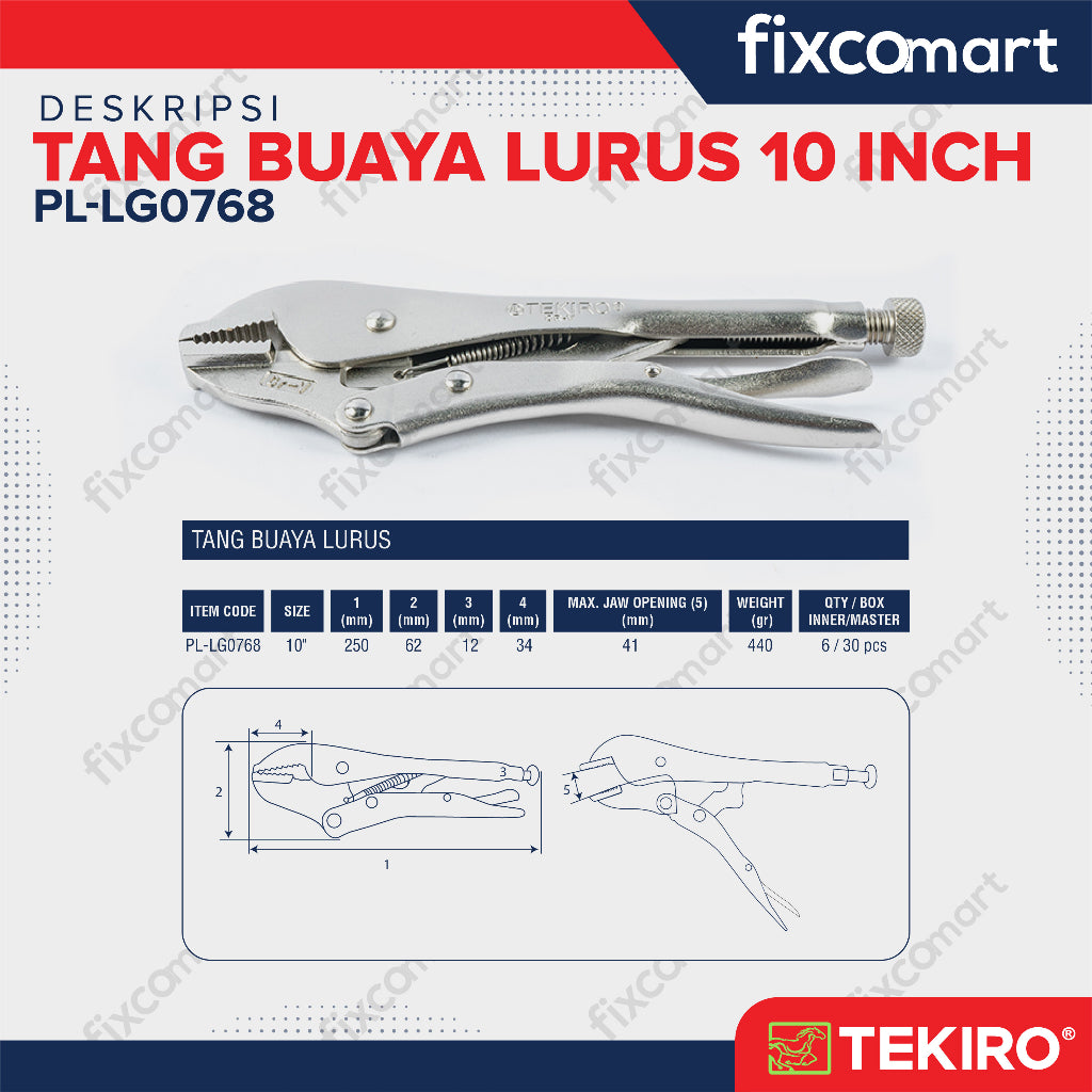 Tekiro Locking Grip Straight / Tekiro Tang Buaya Lurus 10 Inch