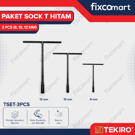 TEKIRO Fixcomart - Tekiro Paket Kunci Sock T Hitam (8-10-12 Mm) / Tekiro Kunci T Set 3 Pcs