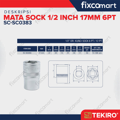 Tekiro Mata Sock 1/2 Inch 17 mm 6PT