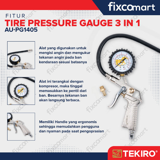 Tekiro Isi Angin 3 Fungsi 220 Psi / Tekiro Tire Pressure Gauge 3 In 1