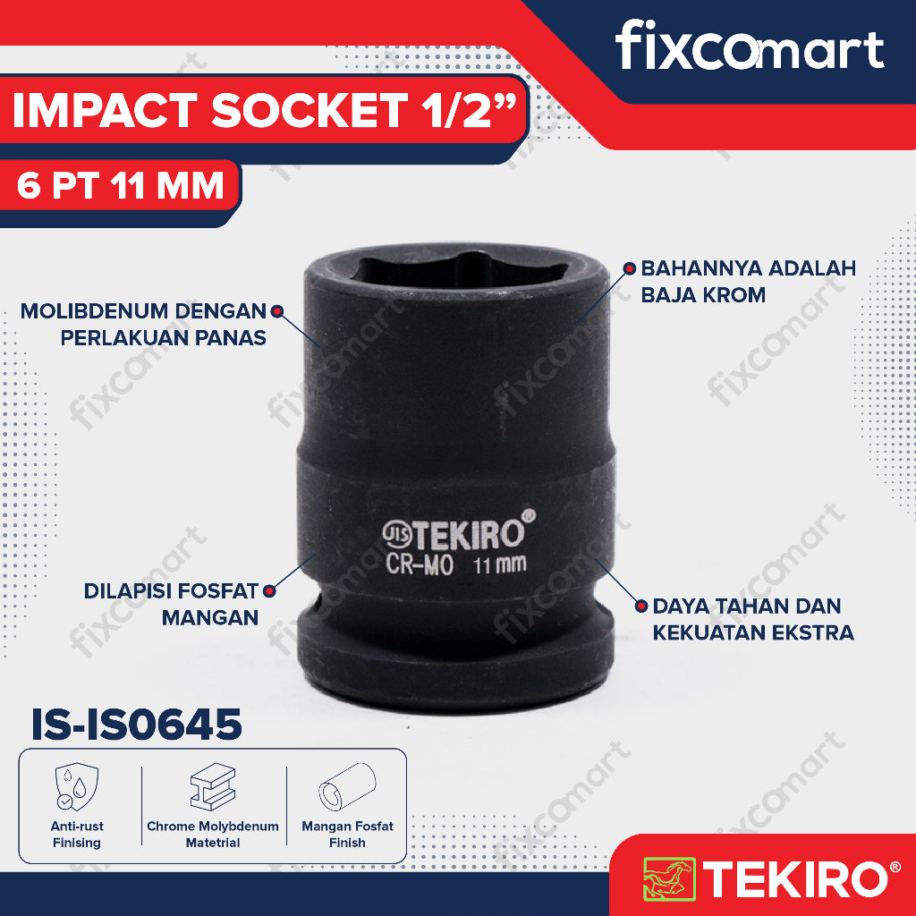 Tekiro Impact Socket 1/2 inch 6 PT 11 mm / mata sock impact