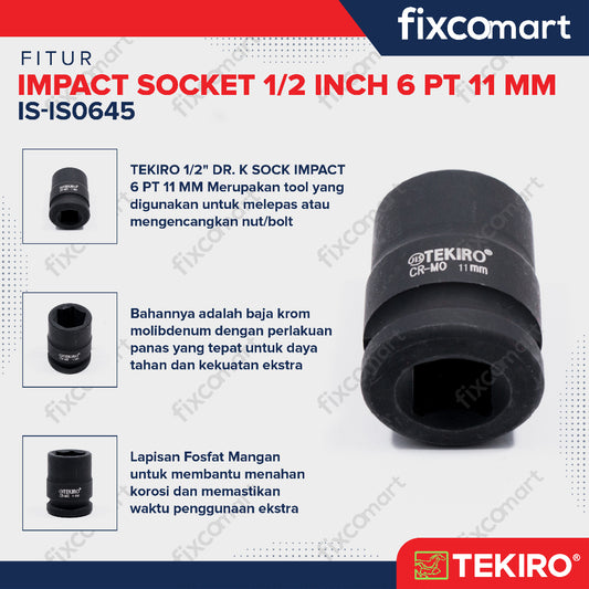 Tekiro Impact Socket 1/2 inch 6 PT 11 mm / mata sock impact