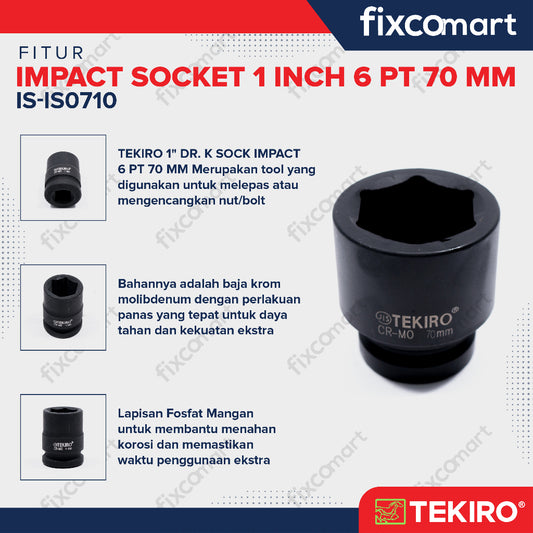 Tekiro Impact Socket 1 inch 6 PT 70 mm / mata sock impact