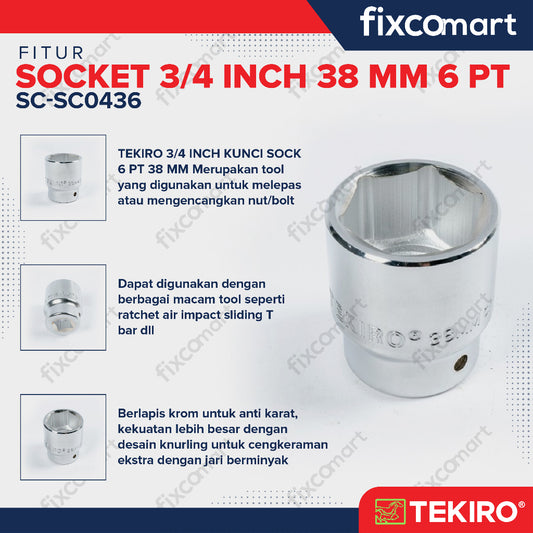 Tekiro Socket 3/4 inch 38 mm 6 PT / Mata Sock 3/4 Inch