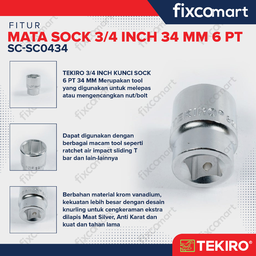 Tekiro Socket 3/4 inch 34 mm 6 PT / Mata Sock 3/4 Inch