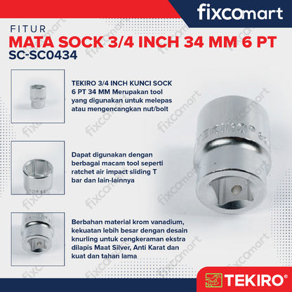 Tekiro Socket 3/4 inch 34 mm 6 PT / Mata Sock 3/4 Inch