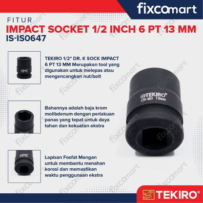 Tekiro Impact Socket 1/2 inch 6 PT 13 mm / mata sock impact