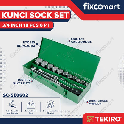 Tekiro Socket Set 3/4 inch 18 Pcs 19-50 mm 6PT Box Kaleng