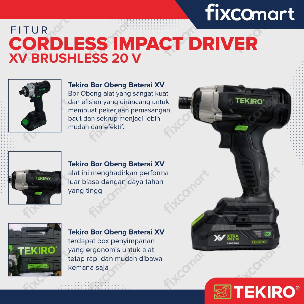 Tekiro Mesin Bor XV 20 V Brushless Cordless Impact Driver