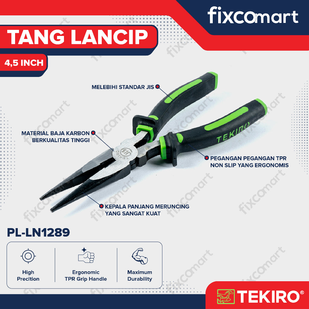TEKIRO TANG KOMBINASI / LANCIP / POTONG LINESMAN / LONG NOSE / DIAGONAL PLIERS 4.5 inch